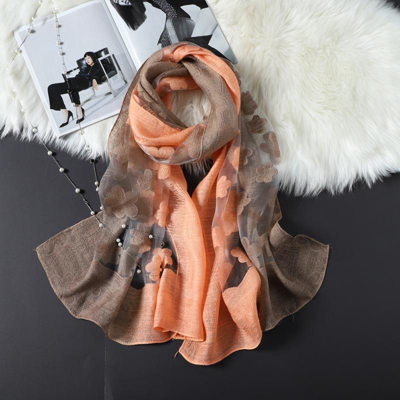 Women Cut Flowers Hollow Lace Gradient Silk Scarf Spring Shawls and Wraps Towel Femme Beach Sjaals