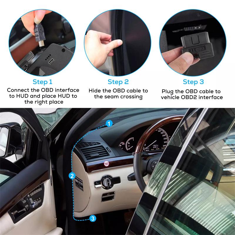 Universal Obd2&Gps Double Systems Meter Speedometer Head Up Display Muti-Function Gauge Water Temp Turbo Car Accessories Hud P6
