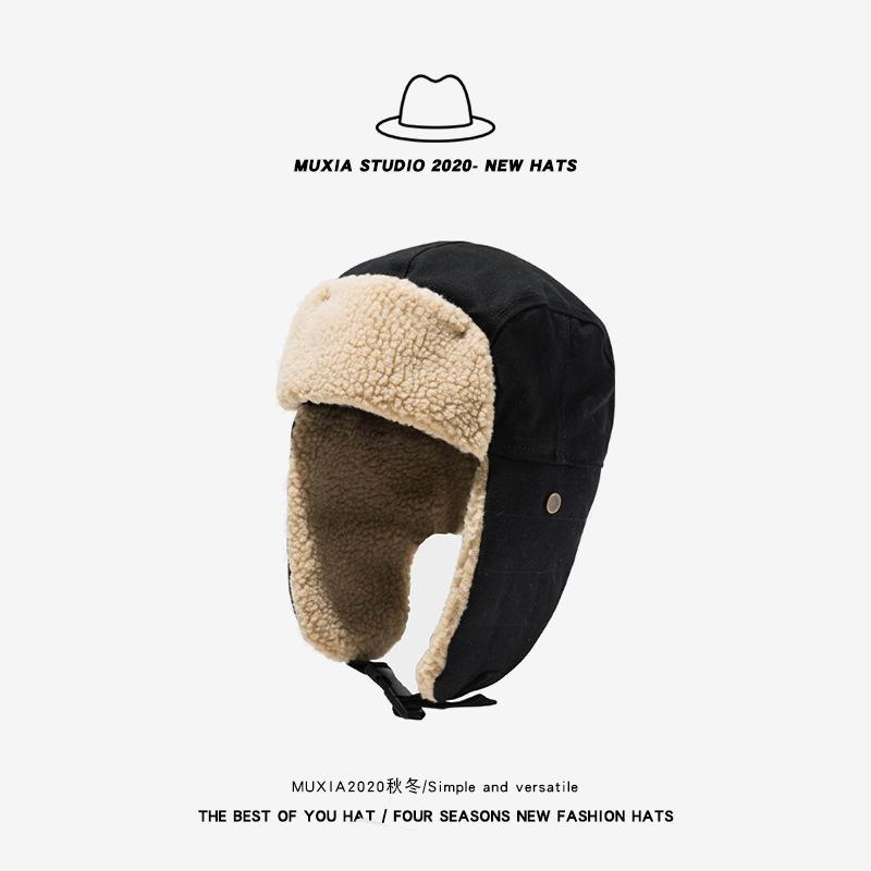 

Ear Protective Hat Winter Warm Windproof Bomber Hats Unisex Fleece Lined Korean Style Outdoor Camping Motorcycle Pilot Hats чёрный
