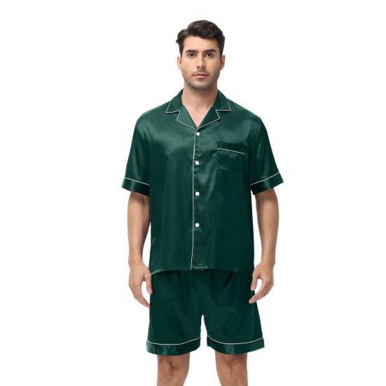2 Teile/satz Männer Pyjamas Set Revers Kurzarm Einreiher Tops Elastische Taille Shorts Set Einfarbig Satin Nachtwäsche