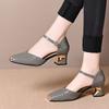 Premium metal iron head hollow sandals summer French temperament square head thick heel versatile comfortable bag head single shoes