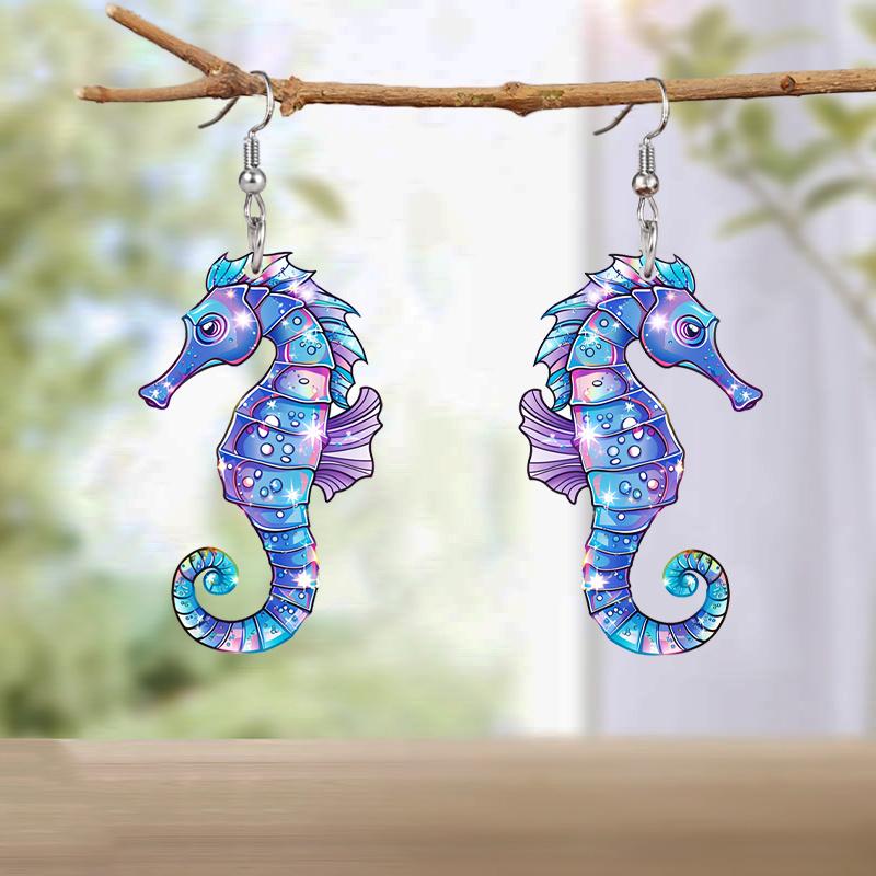 Fashion Acrylic Blue/Purple Seahorse Drop Earrings for Women Y2K Colorful Earrings Trendy Female Earrings Summer Vacation Travel Leisure Daily Earring
