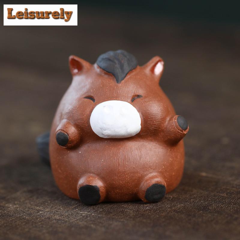 Yixing Purple Clay Cute Heart Wide Fat Body Horse Tea Pet Handmade Tea Spirit Tea Figurine Play Toys Tea Statue Ornaments Craft