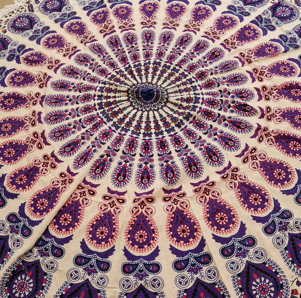 Small Mandala Roundie Cotton Art (130cm) – Peacock Purples
