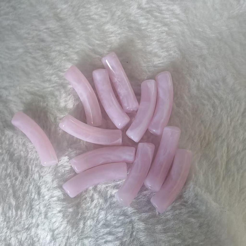 14-Color Faux Jade Bent Tube Acrylic Beads - Marbled Flower C-Shaped for DIY Jewelry & Accessories