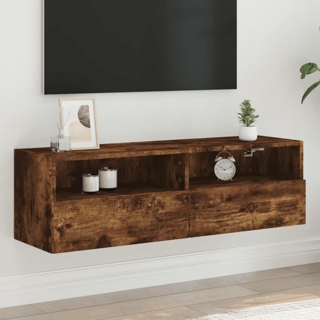 TV Wall Cabinet Smoked Oak 100 x 30 x 30 cm Wood Based Material