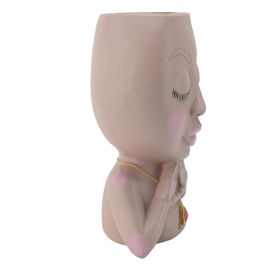 Face Planter Pot Multipurpose Resin Cute Girl Heads Succulent Flowerpot with Drainage Hole for
