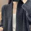 Loose Fit Mid Length Open Front Cardigan Sweater Coat for Women Lapel Long Sleeve Large Pockets Solid Color Outwear