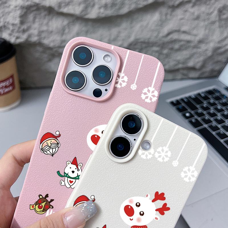 For iPhone 17 Air Case Christmas Tree Santa Claus Leather Texture Cover For iPhone 16 Pro Max 15 14 13 12 11 16e Funda iPhone17 Pro Max Soft Cover