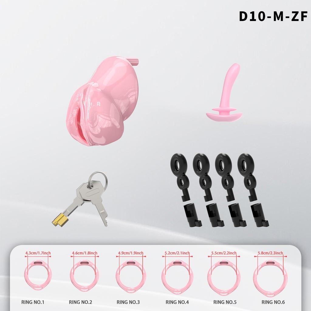 Male Chastity Cage Lightweight Resin Male Chastity Cage Bondage Gear &Adult Sex Toy for Men Includes 6 Ring (Pink)