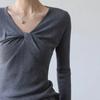 Fashion Korean Women's Solid V-neck Sweater Autumn Winter Long-sleeved Inner Top Slim Bottoming Knitted Sweaters Casual Pullover