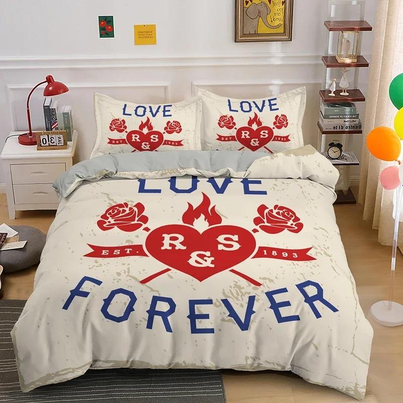 Breathable Modern 3D Love Heart Valentines Gift for Girls Women Couples Soft Polyester Home Textile King Queen Quilt