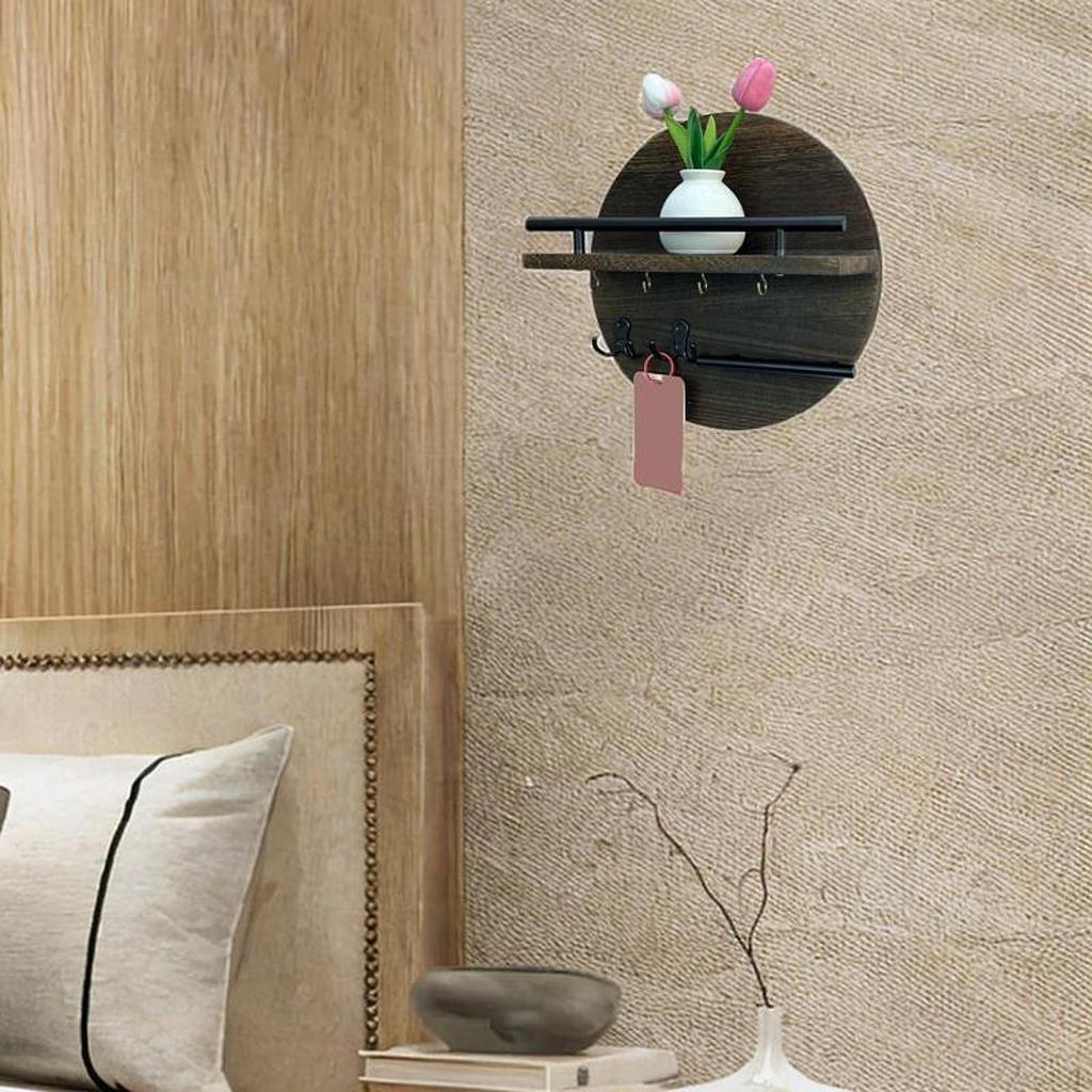 Key Holder Wall Mount Shelf Mail Organizer Tray Hooks for Bathroom Office