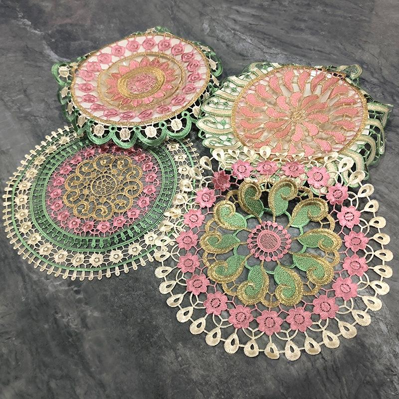 Color Hollow Lace Tablecloth Cushion Cutlery Decorative Cushion Round Embroidery Cup Dish Bottom Mat 3D Colorful Tablecloth