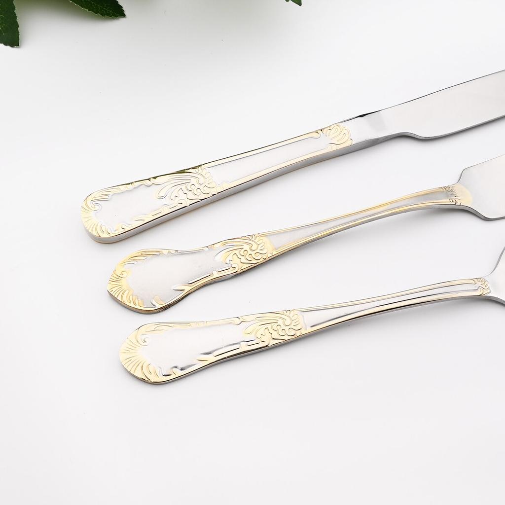 16Pcs Vintage Carved Gold Cutlery Set Western Stainless Steel Dinnerware 4 Colors Flatware Spoon Knife Fork Tableware Kitchen Silverware