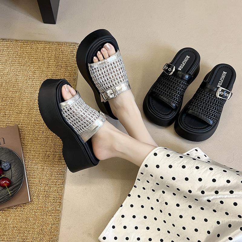 thick-soled bag head half slippers women's summer wear new women's shoes mesh shoes advanced sense lazy cool slippers