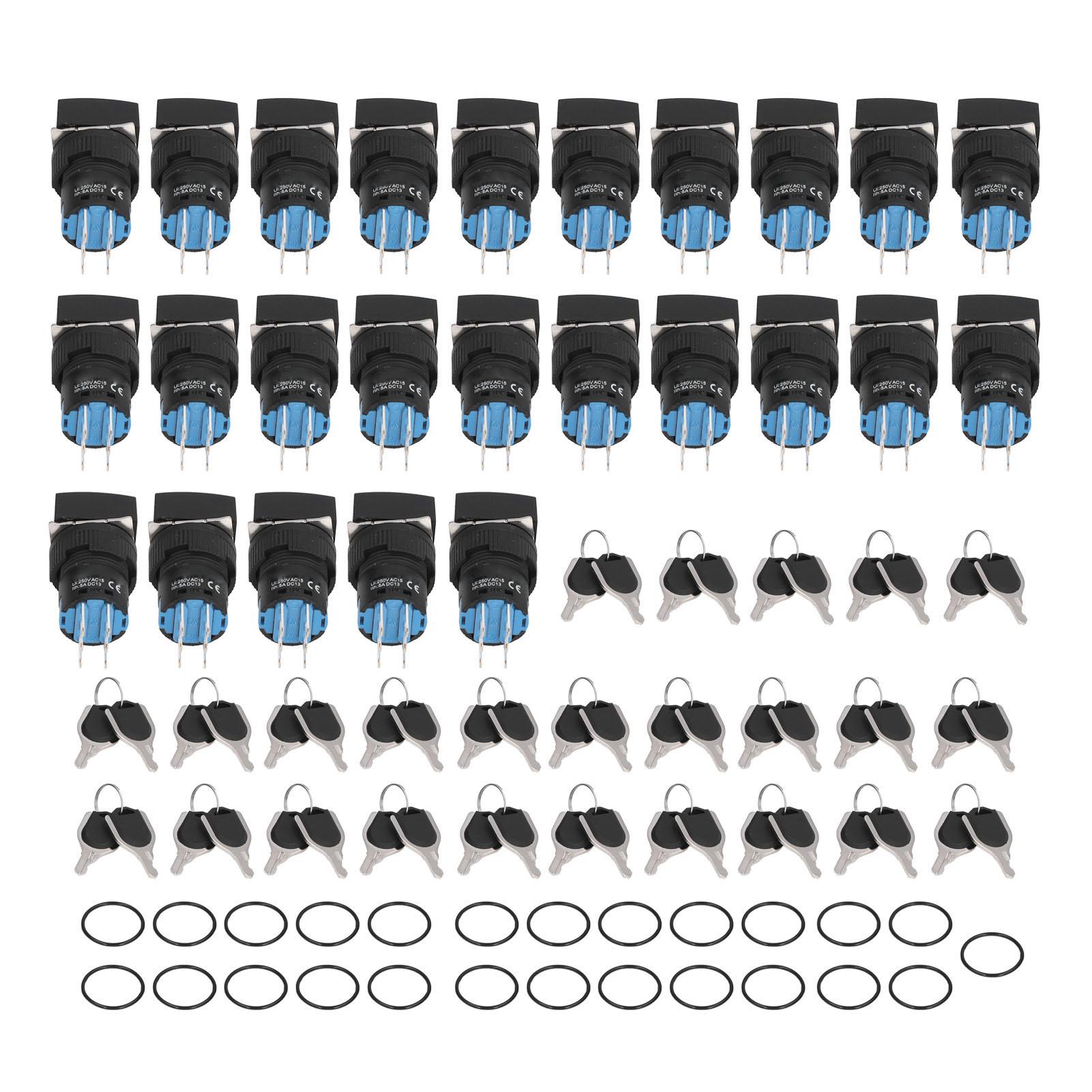 

25Pcs Key Selector Switch 3 Positions Self Locking Rotary Square 16mm BEMLA1622Y31F