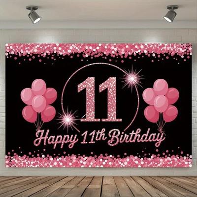Sprankelende Hoogtepunten Roze Ballonnen Thema Banner Achtergronddoek Kinderen 11e Verjaardagsfeest Decoratie Fotografie Achtergrond