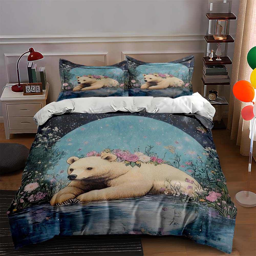 

Floral polar bear. Bedding Duvet cover sets Duvet covers Pillowcases gifts (1 * Duvet Cover 2 * Pillowcases, without duvet insert) 135x200cm