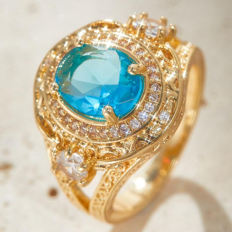 Vintage Exquisite Luxury Blue Zircon Ring for Women Personalized High-end Engagement Party Jewelry Gift Accessories