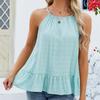 Spring Summer Women's Ruffle Hem Tank Top Sexy Halter Neck Tie Solid Color Camis
