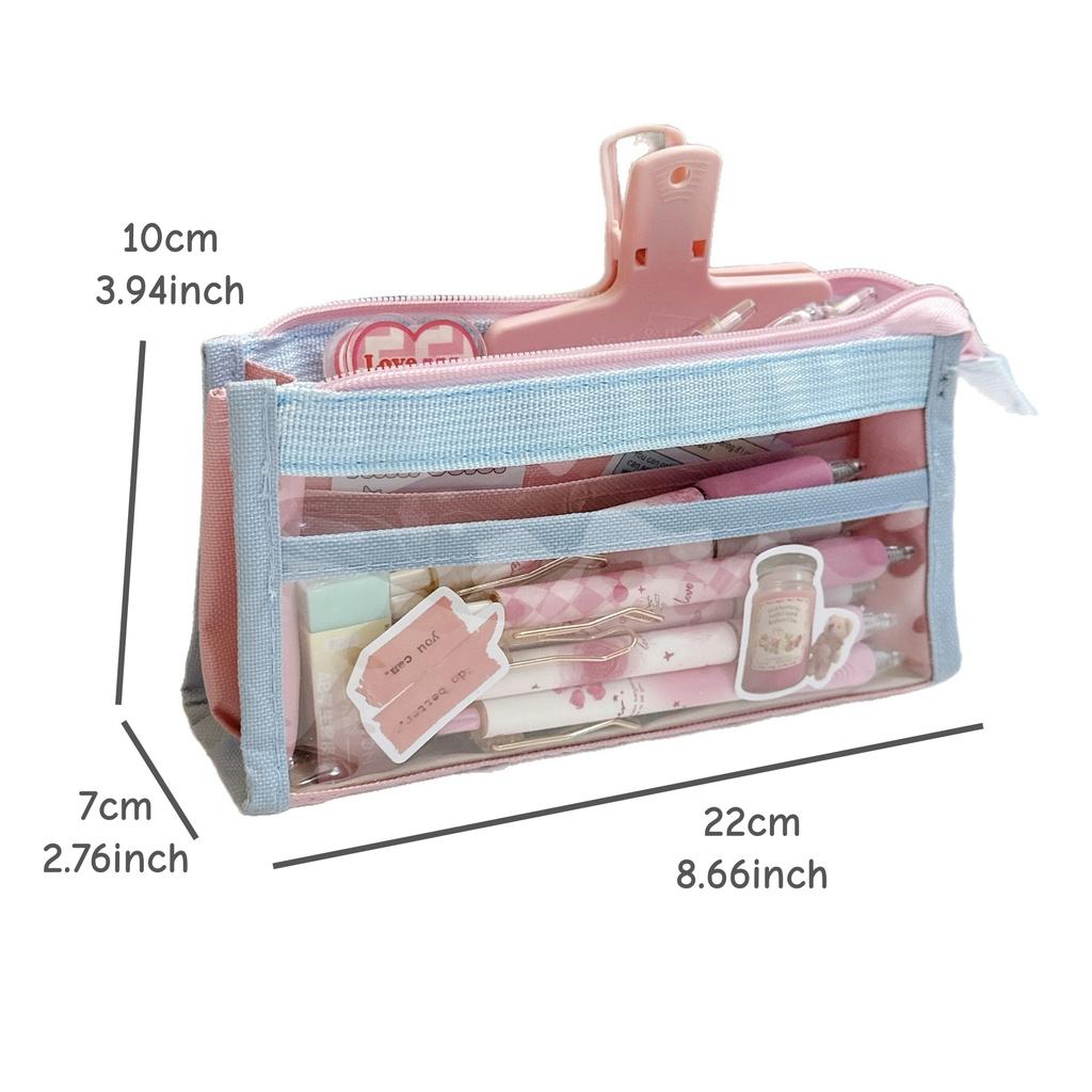 1pcs Color Block Transparent PVC Pencil Case Pen Storage Bag for Exam Sweet Colors Large Capacity Multi-Layer Stationery A7956