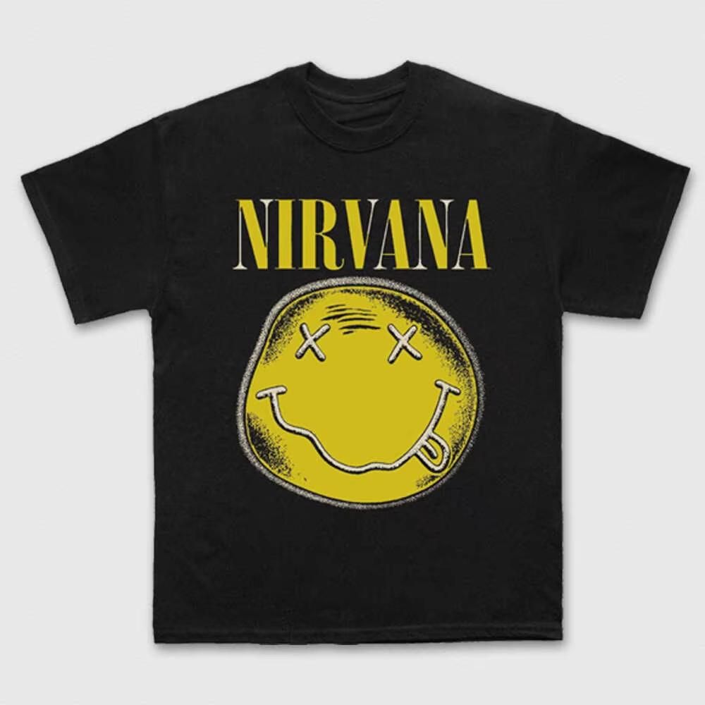 Nirvana Black Cotton Unisex Tshirt Summer New Oneck Loose Shirt Yk Grunge Hiphop Style UNISEXs Soft Short Sleeve Shirt