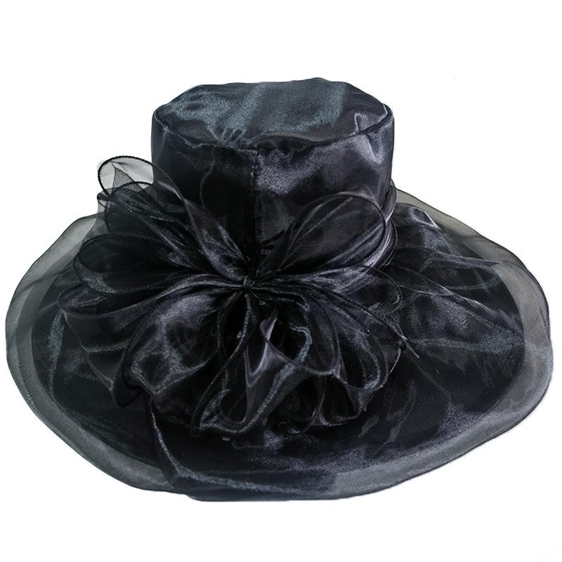 New Retro Mesh Yarn Flower Temperament Sunshade Vacation Sun Hat Big Edge Hat Women's Hat Travel Organza Hat