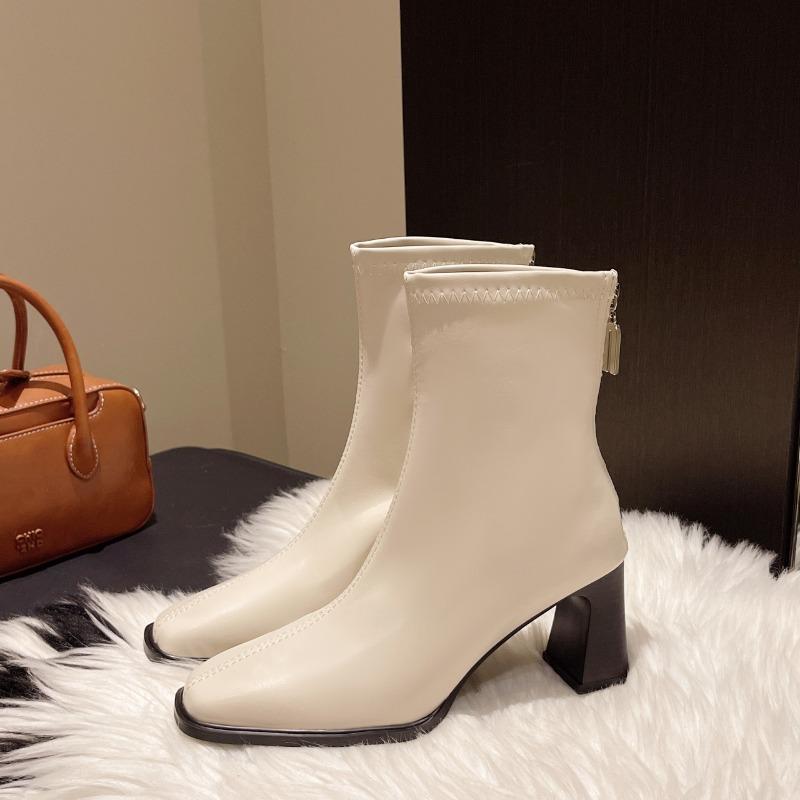 Fashion Fashion Square Toe Office and Career Ladies Shoes 2024 High Quality Back Zip Women's Boots Hot Sale Plus Size Solid Ankle Boots