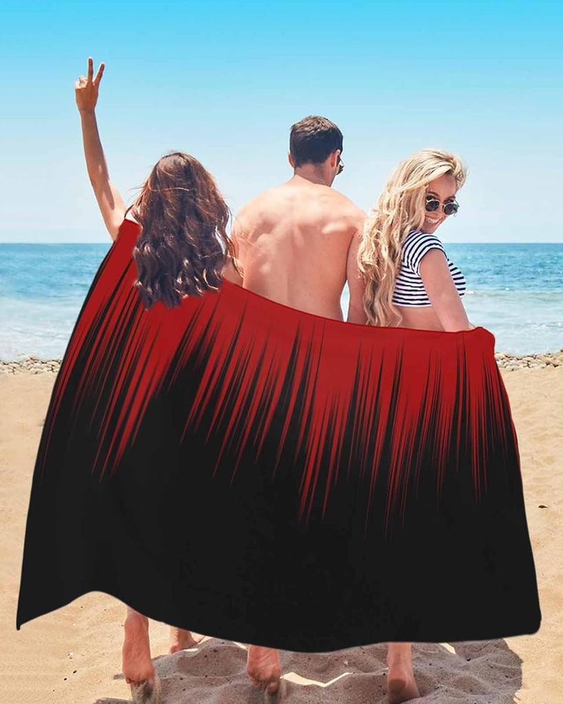 Rood en Zwart Gestreept Zacht Microvezel Sneldrogend Absorberend Badhanddoek, Moderne Abstracte Kleurverloop Strandlaken voor Zwemmen