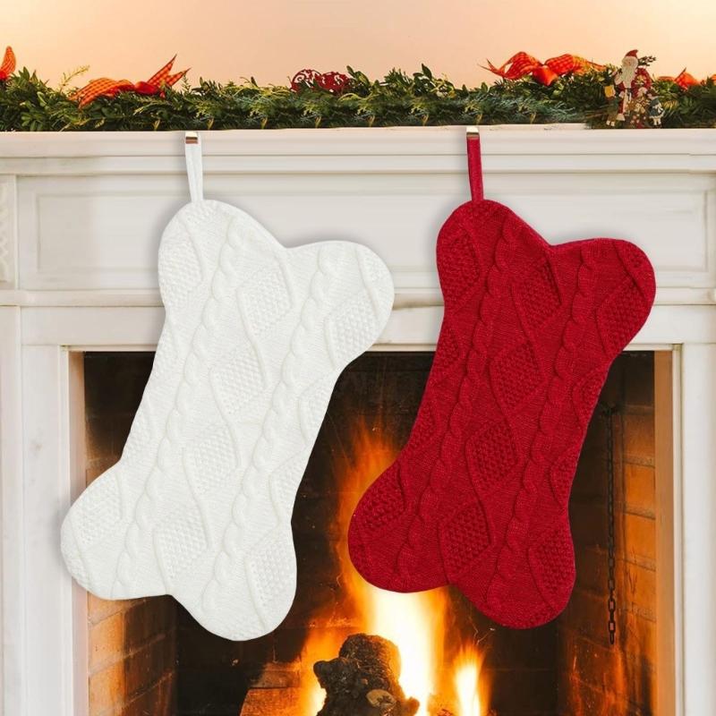 Christmas Tree Pendant Large Bone Shaped Knitted Sock for Festives Home Decoration Personalized Hanging Ornament