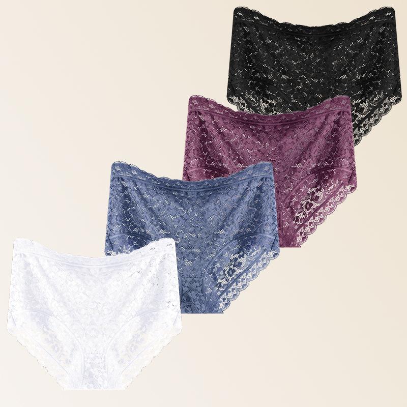 FINETOO 4Pcs Women Mid Rise Floral Lace Underpants Soft Skin-Friendly Breathable Panties High Stretch Seamless Ladies Daily Wear Briefs