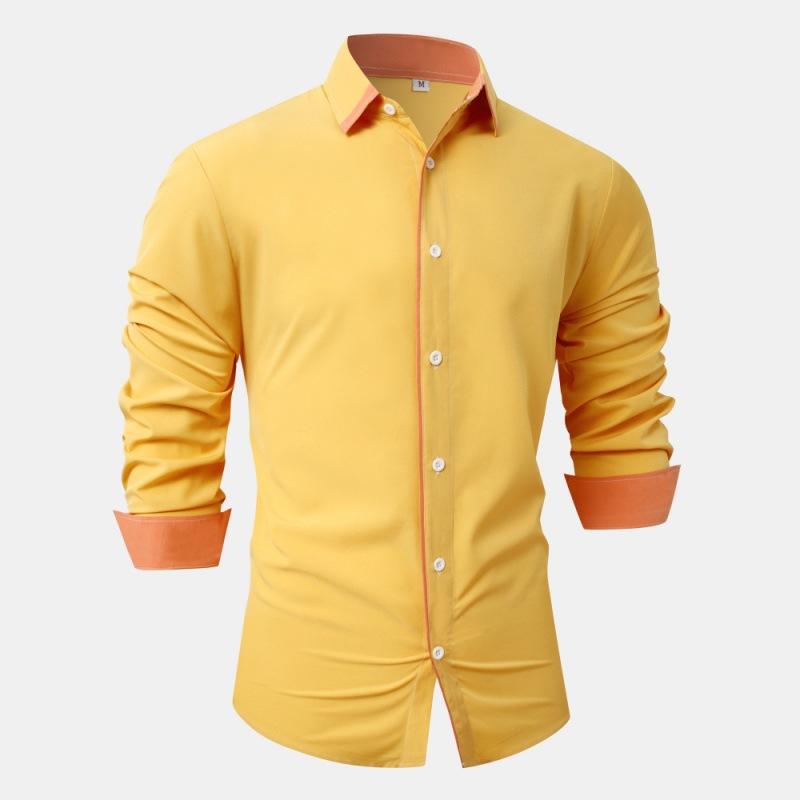 Fashion Shirt Spring Autumn Solid Color Splicing Contrasting Color Casual Long Sleeved Men's Shirts (men’s)