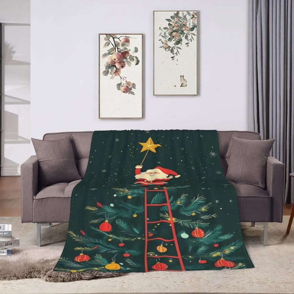 Flannel Blanket Christmas Theme Christmas Tree And Santa Claus Printed Blanket Gift Couch Bed Sofa Car Travelling Blanket