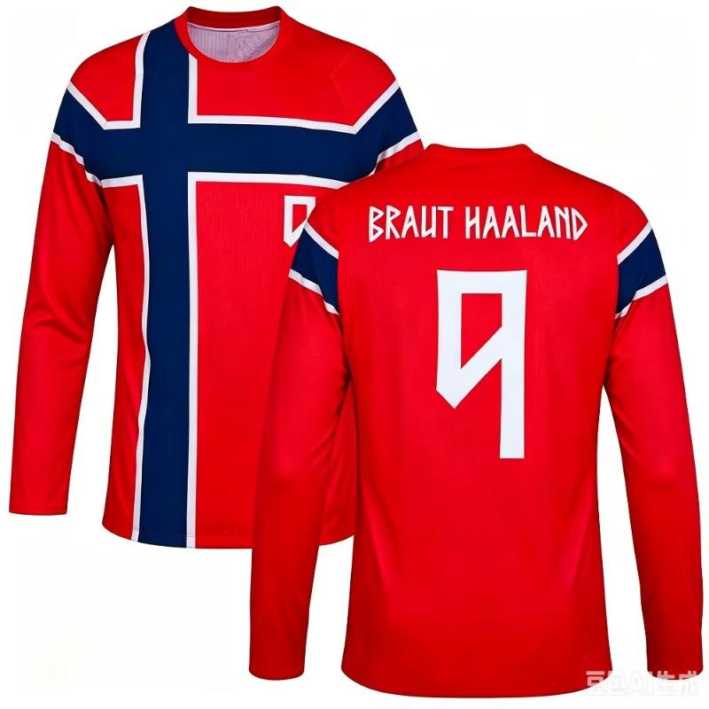 2026 Printed Haaland No.9 Fans Red Long Sleeve Men's and Women's Breathable Comfortable Casual Outdoor Football Sports Tees Tops