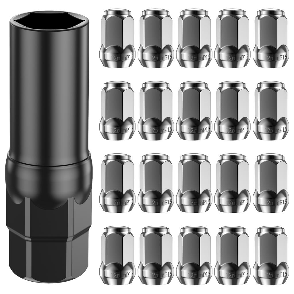 New 20Pcs Car Wheel Lug Nut Set 12mm Cold Forged Steel Black Threaded Wheel Lug Nut Auto Repair Parts For Car SUV RV Trailer
