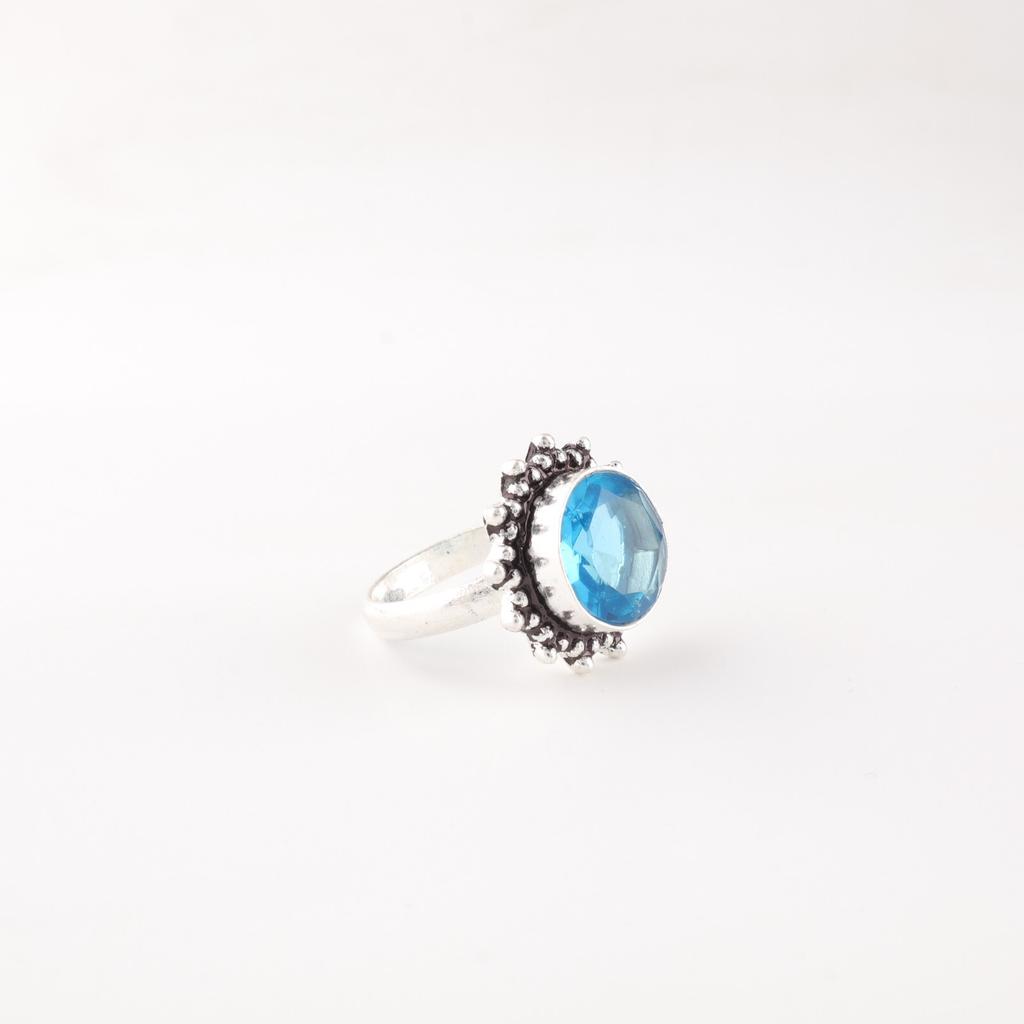 Swiss Blue Topaz Gemstone 925 Sterling Silver Jewelry Handcrafted Ring For Women RR-7-8