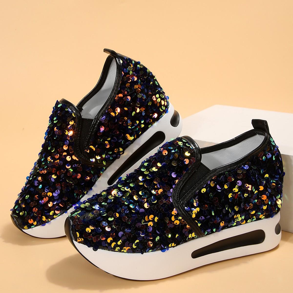 

Кроссовки женские Allover Sequin Platform Slip-On Muffin Tennis Flat Женские спортивные туфли-лоферы Slip-on Platform Elegant Shoes 37 темно-зеленого