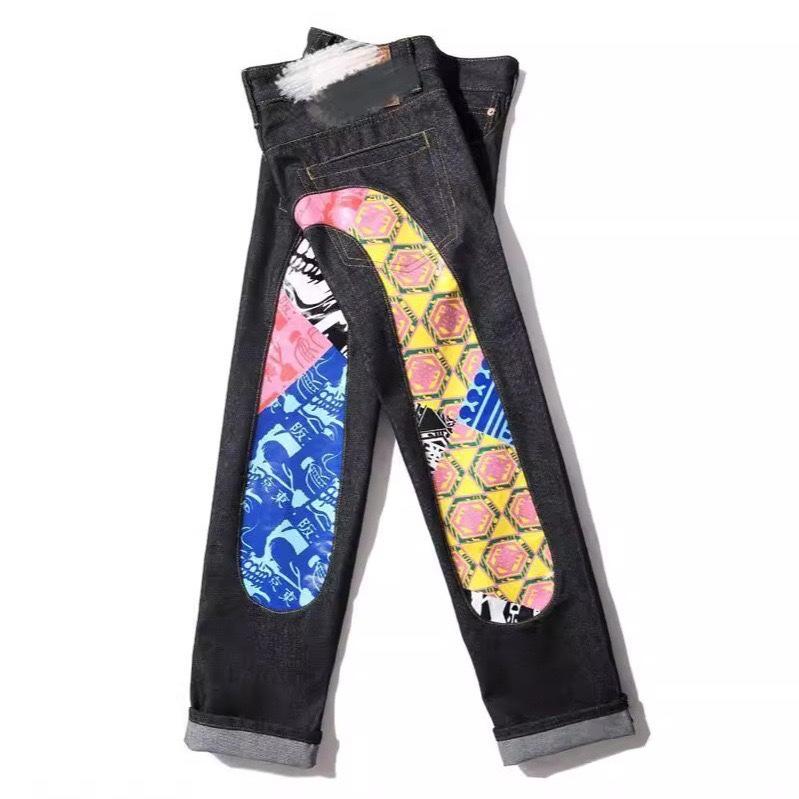 RogueWave New Japanese Hipster Retro Hip-hop Fashion Print Jeans High Street Leisure Slim Straight Embroidery Y2k Print Stitching Trousers