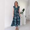 2024 Summer European & American Women's V-Neck Tie Waist Sleeveless Print Dress