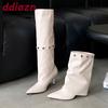 Fashion Fashion Rivet Women Knee High Modern Boots Female Slip On Shoes Pointed Toe Ladies Long Boots With Heels Shoes Pumps lady