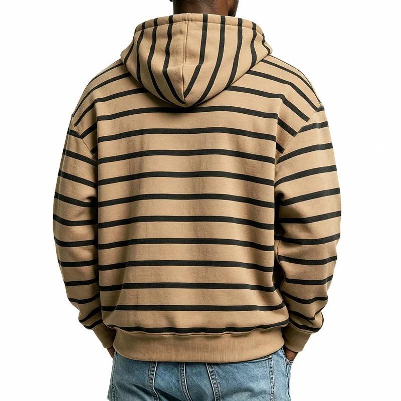 Men S Striped Half Zip Hoodie Long Sleeve Casual Loose Fit Kangaroo Pocket Sweatshirt