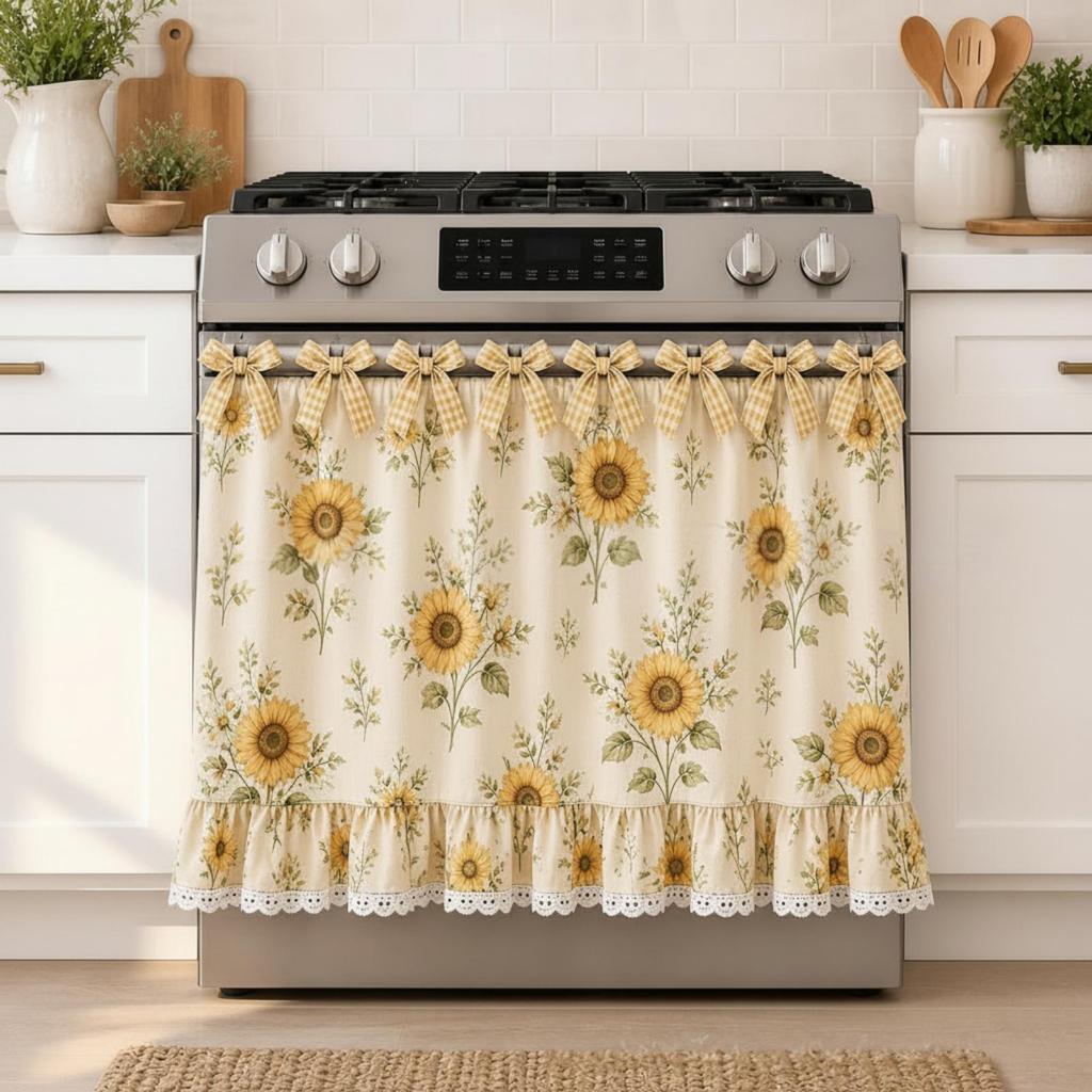 Rustic Oven Curtain with Ties Decorative Farmhouse Cover