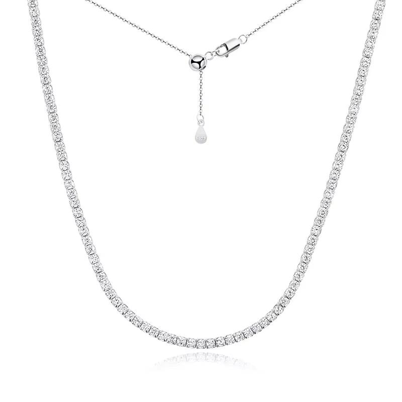 Smyoue Each 2mm All Zircon/moissanite Tennis Necklace for Women Man Adjustable Choker Chain 100% 925 Silver Jewelry