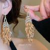 Diamond Feather-shaped Fringed Pendant Earrings Light Luxury Exquisite High-end Earrings Fashion Niche Design Earrings Women