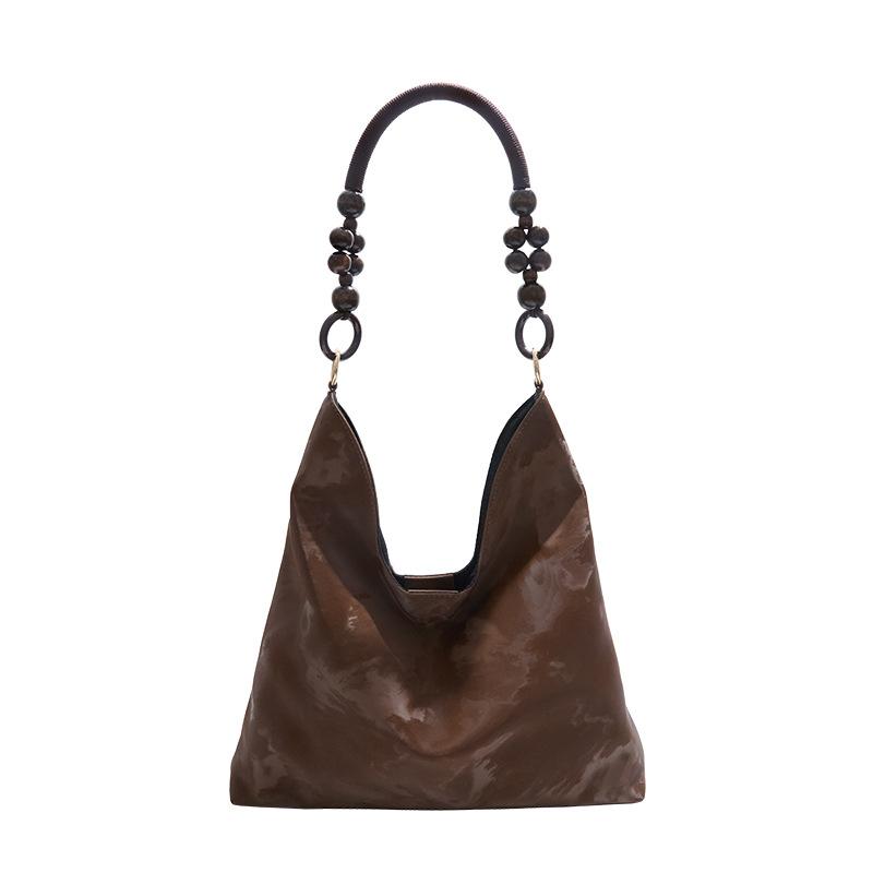 New tote bag fashionable large-capacity casual shoulder bag 2025 retro beaded handbag simple commuter women's bag