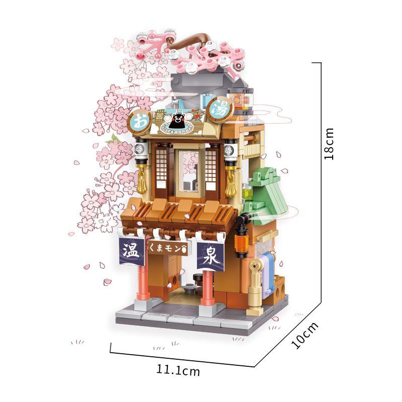 

Kumamon Bear Building Blocks City Stree View Series Sakura Flowers House DIY Coffee Shop Country Bricks Toys Gifts For Kids Boys