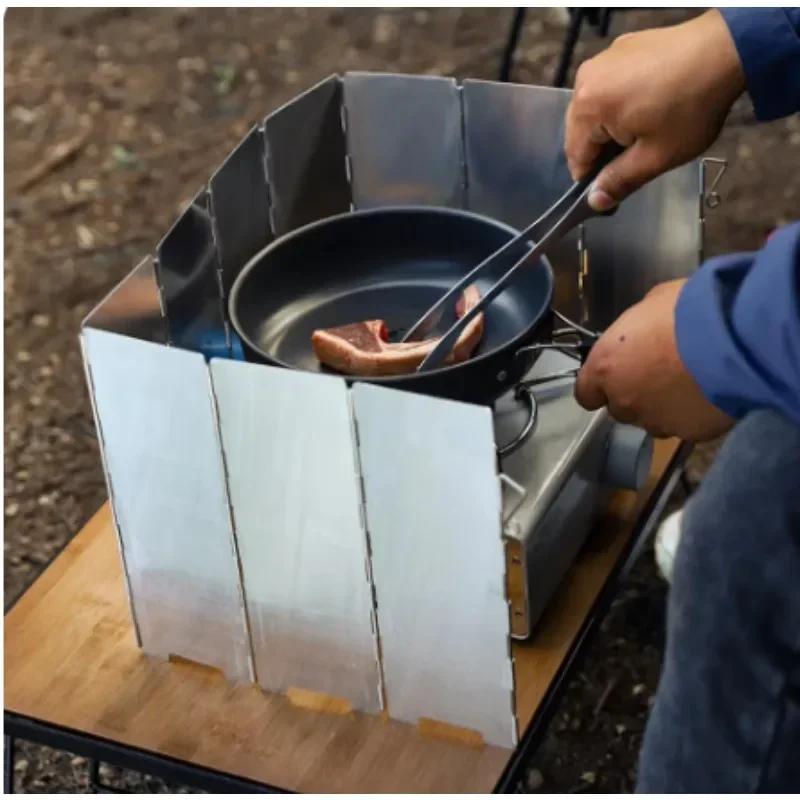 Outdoor 10Plates Foldable Wind Shield Camping Stoves Windshield Foldable Gas Cookers Wind Deflectors Stove Windproof Screen Tool