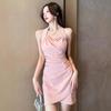 Hong Kong Style Sexy Neck-wrapped Hip Skirt Summer Pure Desire Spice Girl Halter Pleated Short Skirt Design Irregular Dress