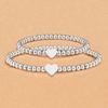 Silver Plated Heart Bead Elastic Bracelet - Unisex Jewelry